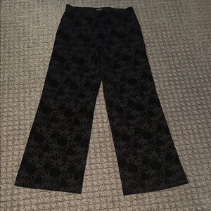 Chic Black Floral Wide Leg Women's Pants